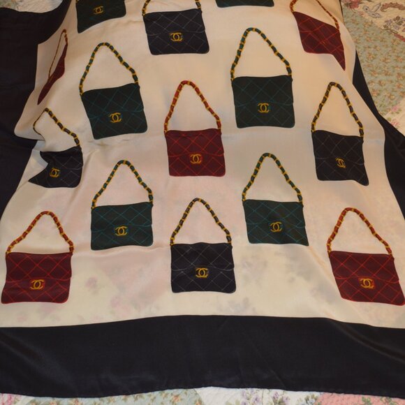 Chanel Silk Scarf 34.5" Square Chain Flap Handbags - Picture 8 of 9